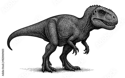 Detailed dinosaur sketch featuring tyrannosaurus rex in black and white