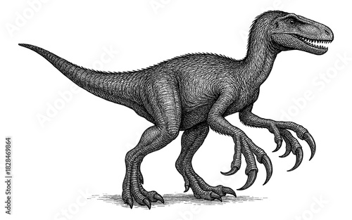 Intricate black and white dinosaur sketch with detailed textures