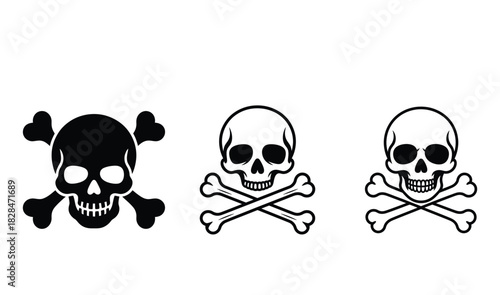 Skull and Crossbones Icons Set - Danger, Warning & Poison Symbol