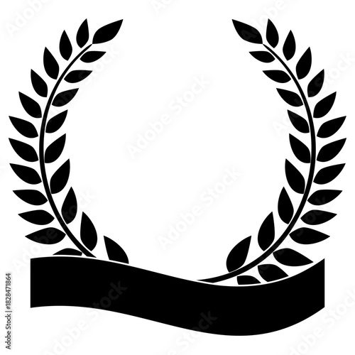 Classic black laurel wreath with banner at the base, symbolizing victory and honour. This versatile vector frame is ideal for creating custom awards, emblems, certificates and distinguished text logos