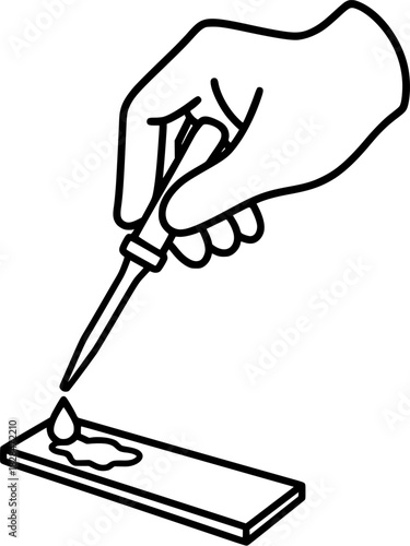 Gloved Hand Holding Pipette Dropping Liquid onto Microscope Slide – Minimal Line Icon