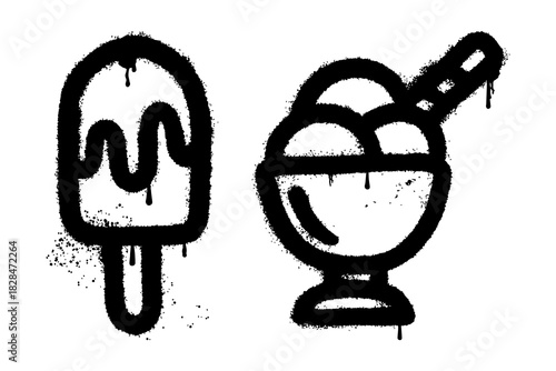 Urban Graffiti Spray Paint Icons of Frozen Sweet Summer Desserts