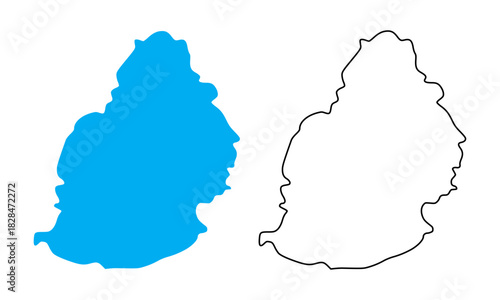 Mauritius country map. Map in various outline and blue silhouette styles