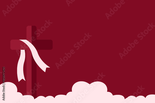 Minimalist Easter Resurrection Cross with White Cloth on Deep Red Background