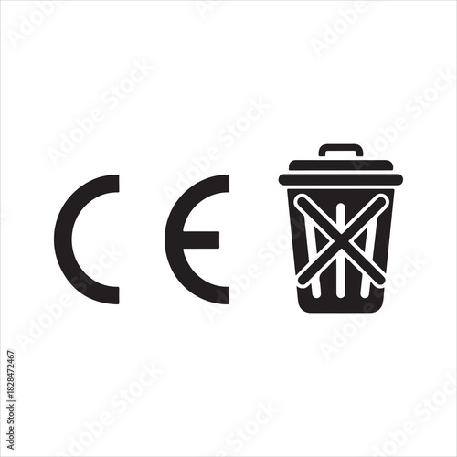 Ce marking compliance certification safety european union product standard regulation conformity assessment silhouette. CE set icons. Linear and Silhouette Styles. Vector icons.