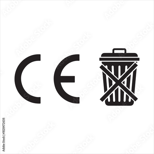 Ce marking compliance certification safety european union product standard regulation conformity assessment silhouette. CE set icons. Linear and Silhouette Styles. Vector icons.