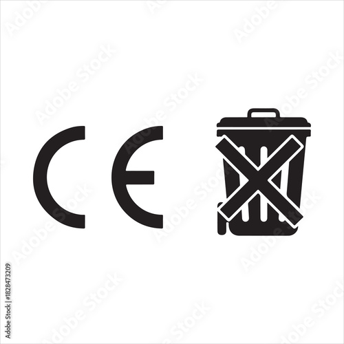 Ce marking compliance certification safety european union product standard regulation conformity assessment silhouette. CE set icons. Linear and Silhouette Styles. Vector icons.