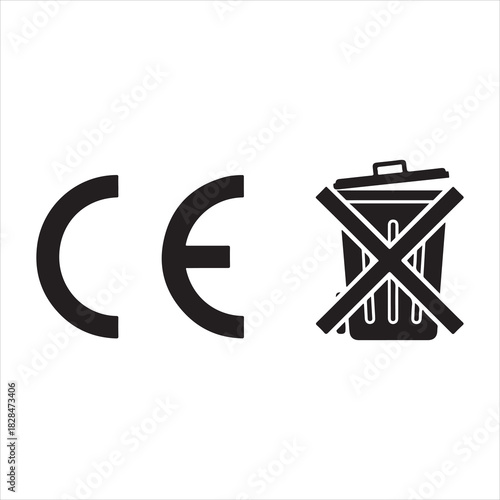 Ce marking compliance certification safety european union product standard regulation conformity assessment silhouette. CE set icons. Linear and Silhouette Styles. Vector icons.