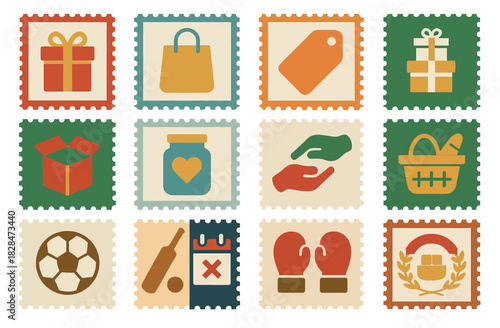 Boxing Day Stamp Icons for Shopping and Gifts