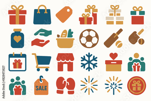Boxing Day Shopping and Gift Giving Icons