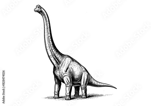 Detailed vintage style sketch of a brachiosaurus dinosaur