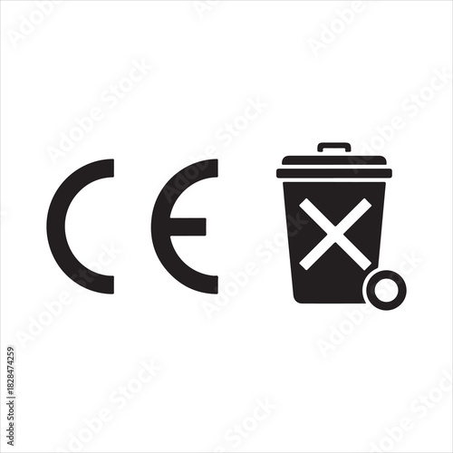 Ce marking compliance certification safety european union product standard regulation conformity assessment silhouette. CE set icons. Linear and Silhouette Styles. Vector icons.