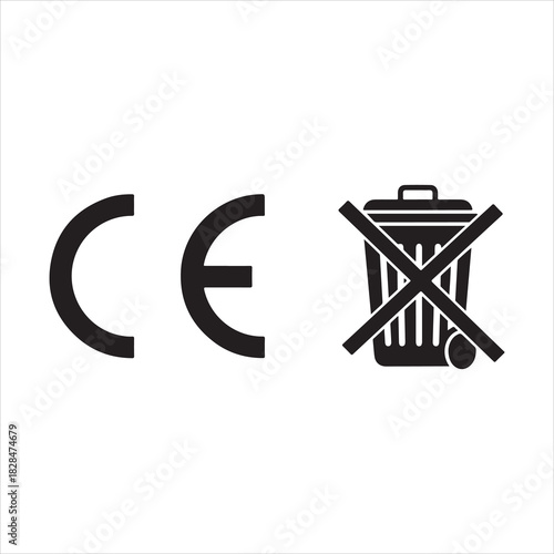 Ce marking compliance certification safety european union product standard regulation conformity assessment silhouette. CE set icons. Linear and Silhouette Styles. Vector icons.
