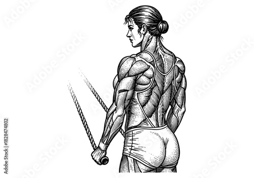 Detailed sketch of muscular athlete with jump rope in hand drawn style