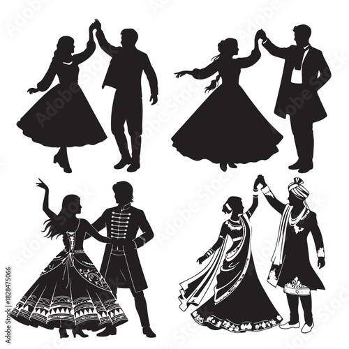 Couple wedding dance silhouette art isolated with background