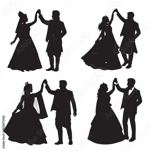 Couple wedding dance silhouette art isolated with background