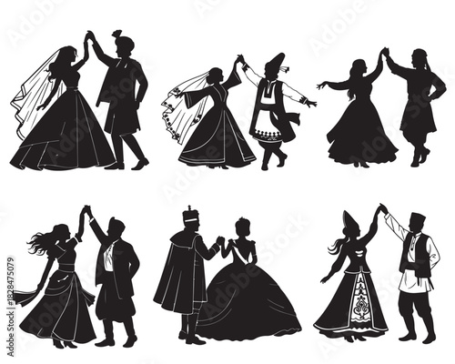 Couple wedding dance silhouette art isolated with background