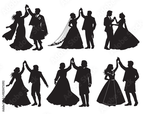 Couple wedding dance silhouette art isolated with background