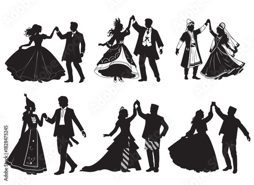 Couple wedding dance silhouette art isolated with background