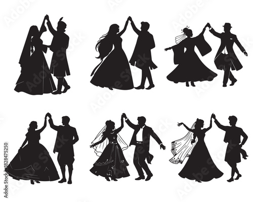 Couple wedding dance silhouette art isolated with background