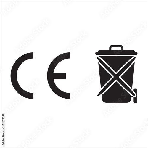 Ce marking compliance certification safety european union product standard regulation conformity assessment silhouette. CE set icons. Linear and Silhouette Styles. Vector icons.
