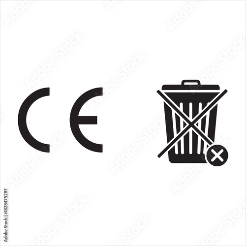 Ce marking compliance certification safety european union product standard regulation conformity assessment silhouette. CE set icons. Linear and Silhouette Styles. Vector icons.