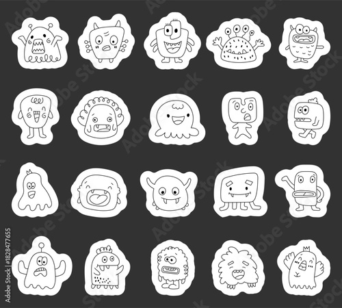 Monster doodle character set showing various quirky fantasy creatures with different emotions and poses for your illustration funny alien mutant friendly and adorable