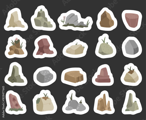 Stone set in scandinavian style presenting diverse natural rocky formations with organic ground features offering perfect resources for illustration and landscape design projects