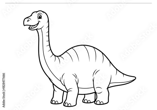 Cute dinosaur coloring page with smiling cartoon sauropod