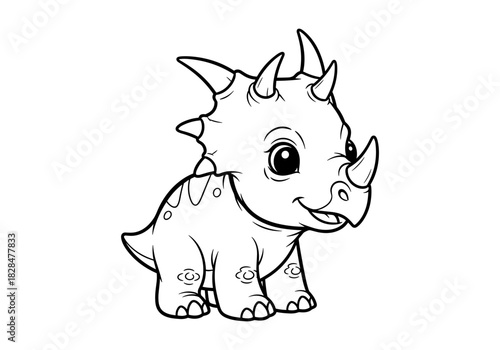 Adorable cartoon triceratops outline for kids coloring book