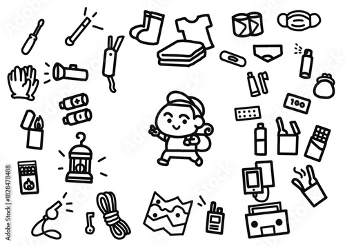 Doodle cartoon emergency disaster equipment