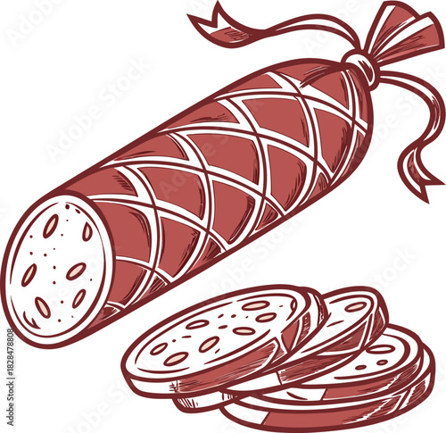Delicious salami sausage with slices