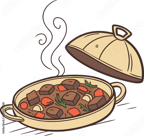 Delicious beef stew with vegetables in a pot