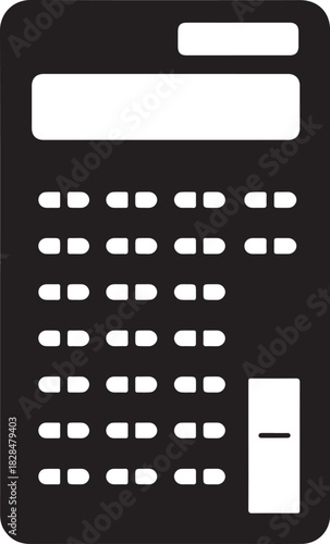 Modern black calculator with blank display and buttons