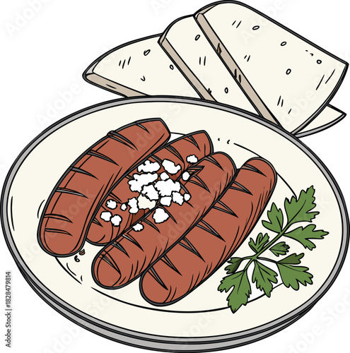 Grilled sausages with feta cheese and parsley