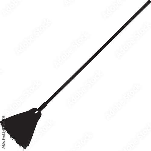 Simple black broom with long handle on a white background
