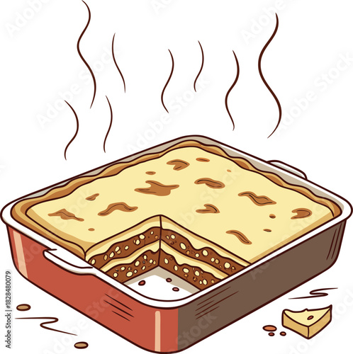 Delicious lasagna in a baking dish, ready to eat