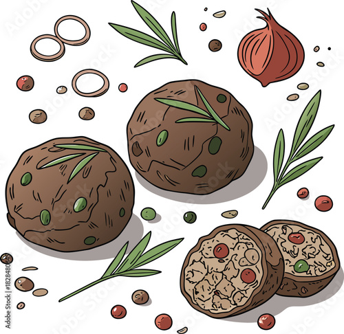 Delicious vegan meatballs with rosemary and onion