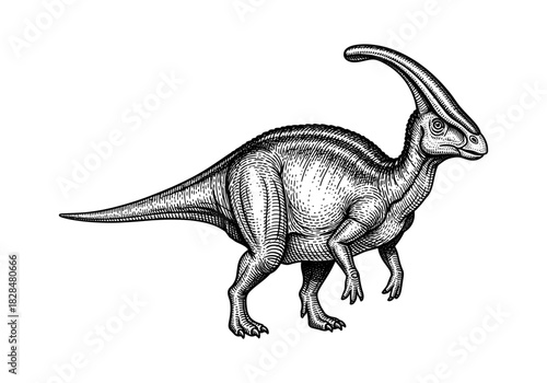 Detailed retro style dinosaur artwork with intricate linework and texture