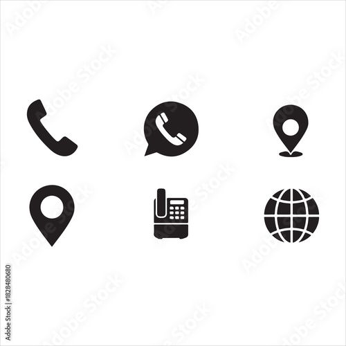 Visiting card icon set. Set of contact icons in outline and solid styles. Includes phone, email, globe, user, location, call, and home symbols. Ideal for web, mobile apps, and UI design projects.