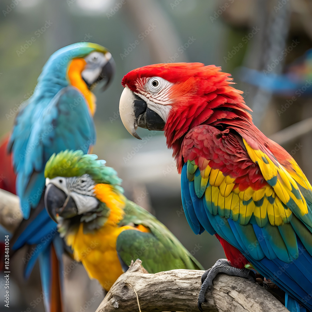 Fototapeta premium vibrant and colorful parrots a stunning closeup