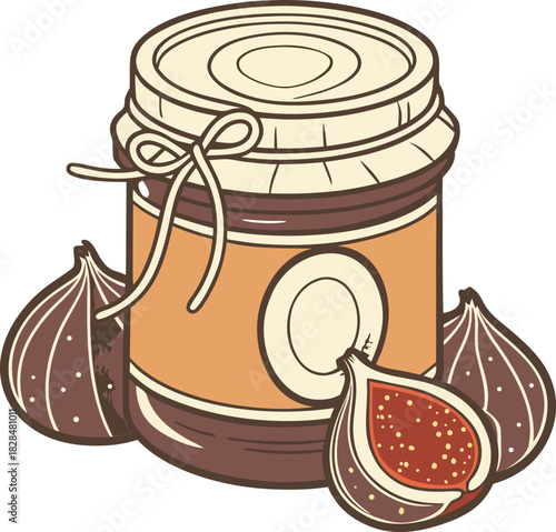 Fig jam jar with fresh figs, homemade fruit preserve