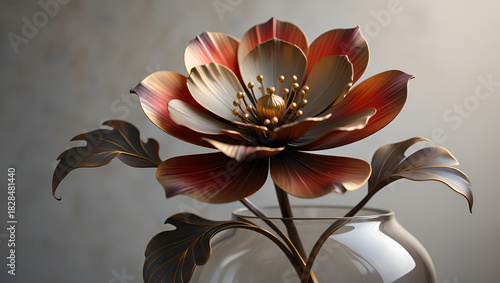 abstract artificial gold shade flower in flower vase, Generative AI