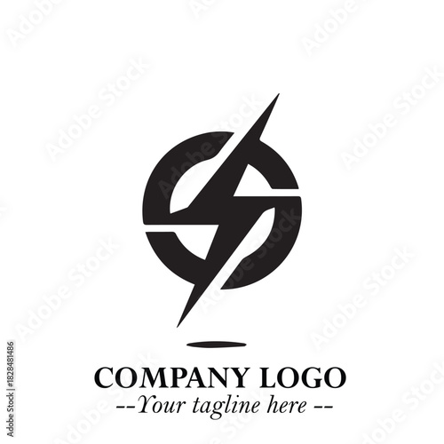 Modern black lightning bolt logo design for energy company
