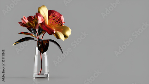 abstract artificial gold shade flower in flower vase, Generative AI