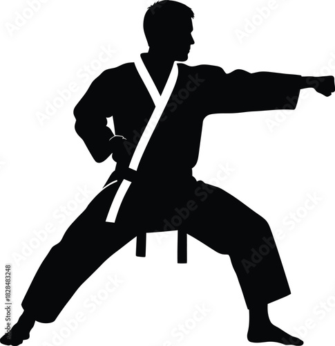 Karate martial arts silhouette training punch stance black and white art eps