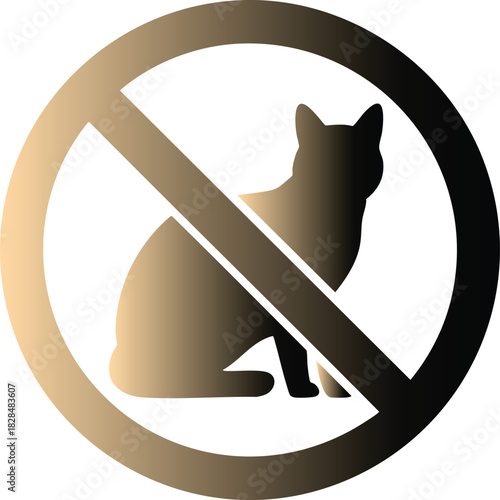 Golden prohibition sign featuring a silhouette of a cat in a circular frame.