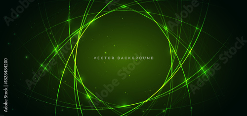 Abstract green speed curve lines on dark green background. Technology futuristic hi speed internet concept.