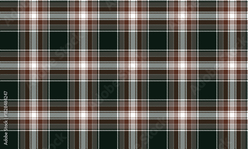 Seamless plaid fabric patterns in dark green, white, and brown for fashionable clothing, adding a striking and interesting touch to skirts, pants, and everyday casual wear.