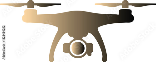 Modern drone silhouette graphic design with golden gradient for technology and aerial views.